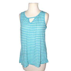 EUC Just Be Stripe Tank Aqua & White Stripe V-Neck